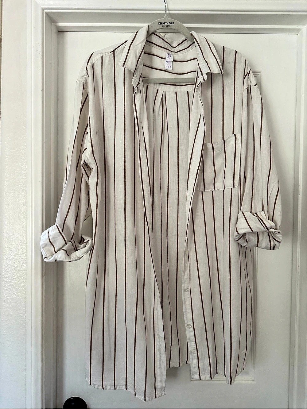 Rails Striped Button Down Shirt in White & Brown
